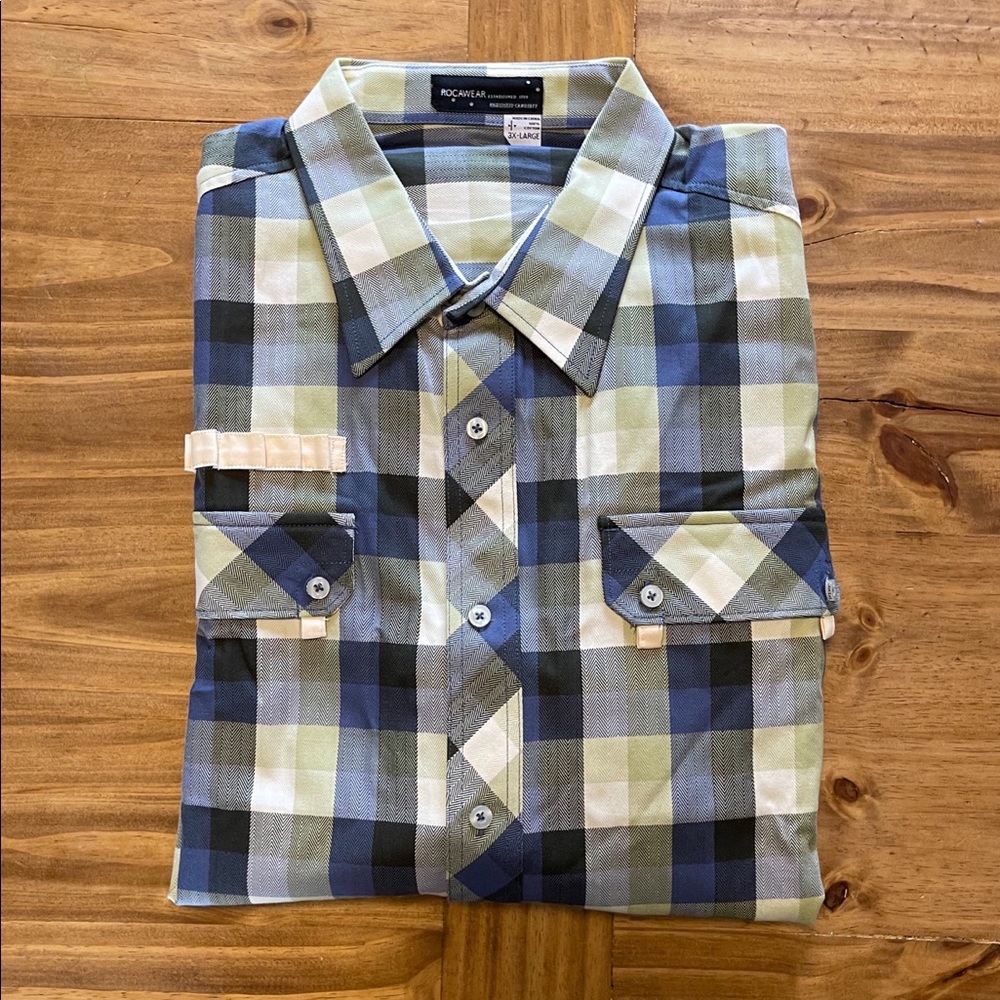 NWT: Rocawear long sleeve, blue/green plaid Sz 3XL